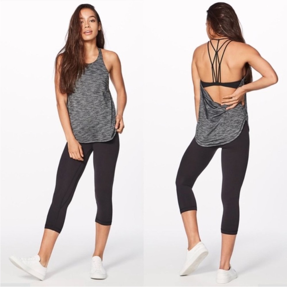 lululemon Raise The Bar Marbled Criss Cross Drape Back Tank Top Bar Grey Black 6